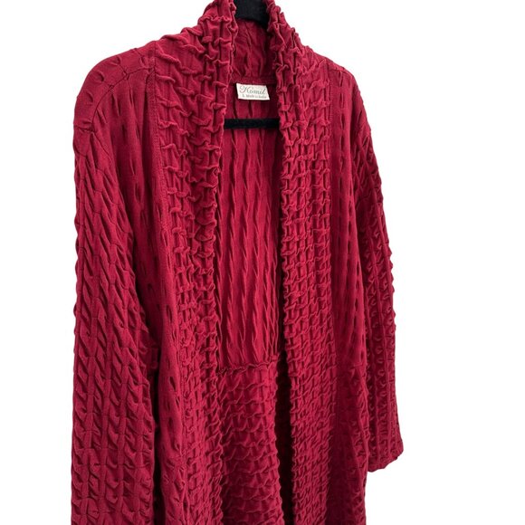Komil Women’s Red Textured Open Front Long Line Cotton Cardigan Size L - Picture 2 of 7